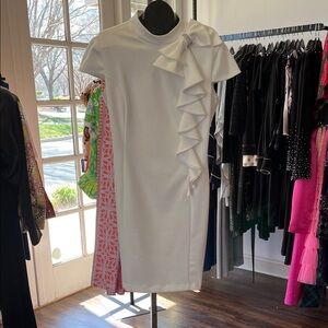 228171 Elegant White Ruffled Bow Sheath Dress by Frank Lyman